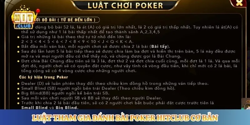 Luật tham gia đánh bài poker Hitclub cơ bản 